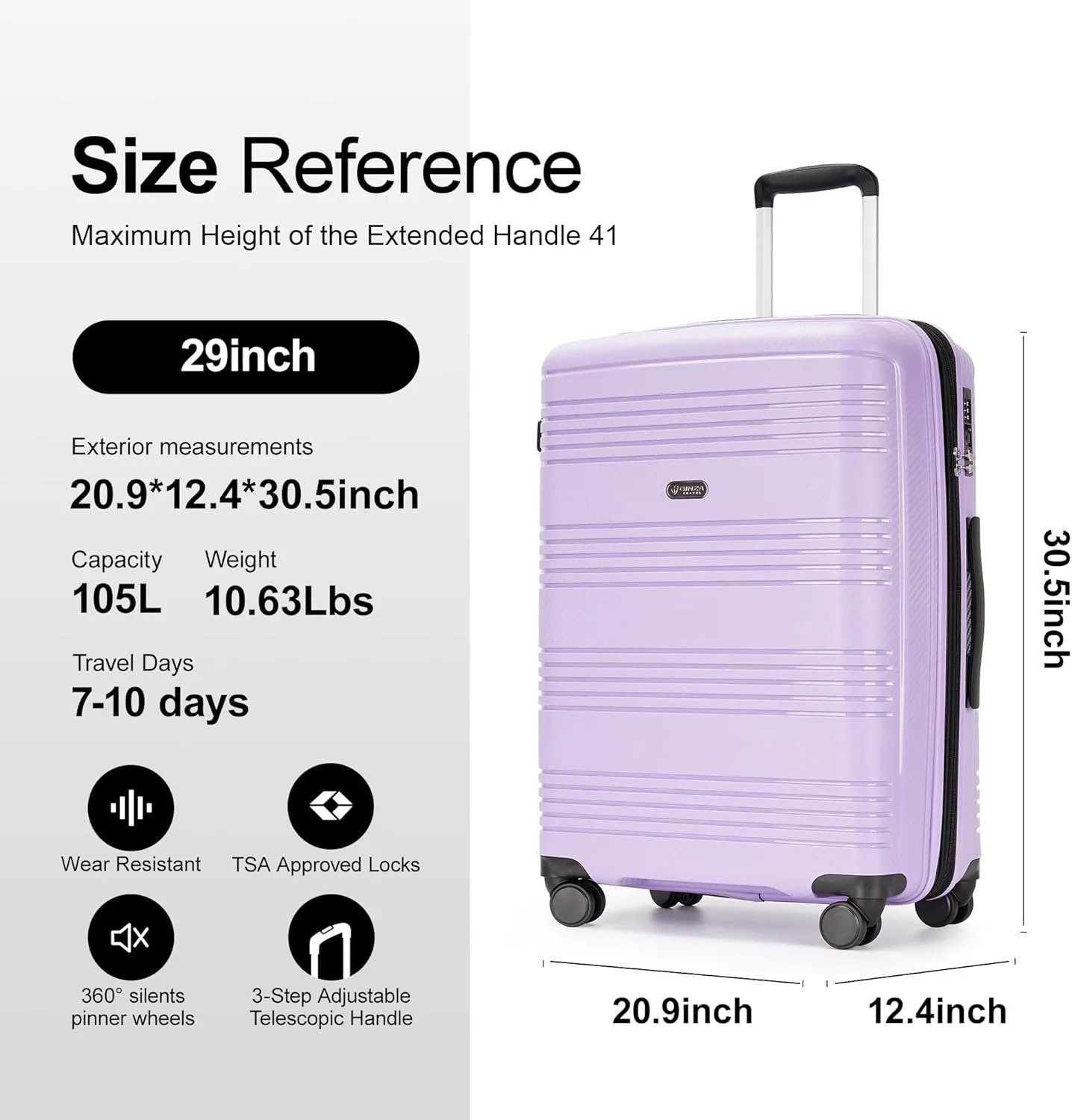 29 Inch Large Suitcase with Spinner Wheels TSA Lock Lightweight Expandable Hard Shell Luggage for Women, Purple