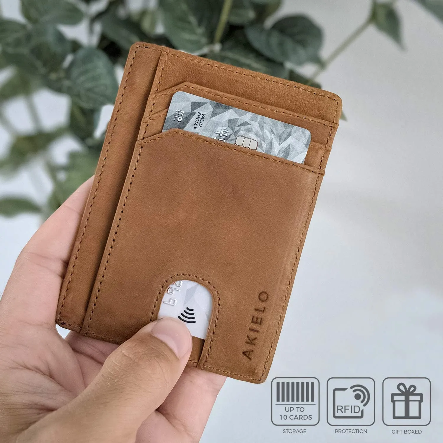 AKIELO RFID Blocking Credit Card Holder and Gift Box  Slim Wallets for Men  Minimalist Card Wallet (Bravo Collection)