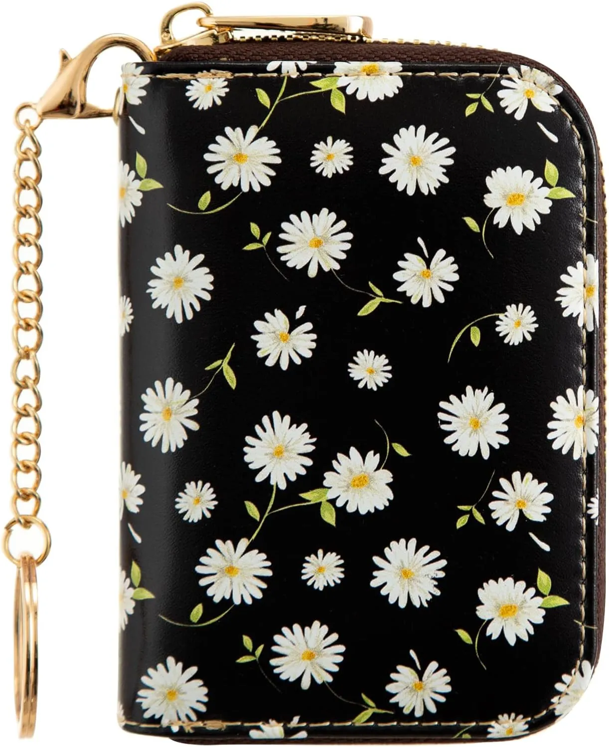 ANNAMISSI Rfid Credit Card Holder,Wallet Women Organizer Accordian Men Minimalist Wallet,Card Holder Keychain, Daisy, Multifunction