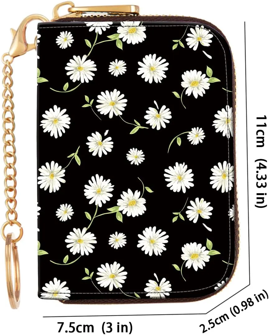 ANNAMISSI Rfid Credit Card Holder,Wallet Women Organizer Accordian Men Minimalist Wallet,Card Holder Keychain, Daisy, Multifunction
