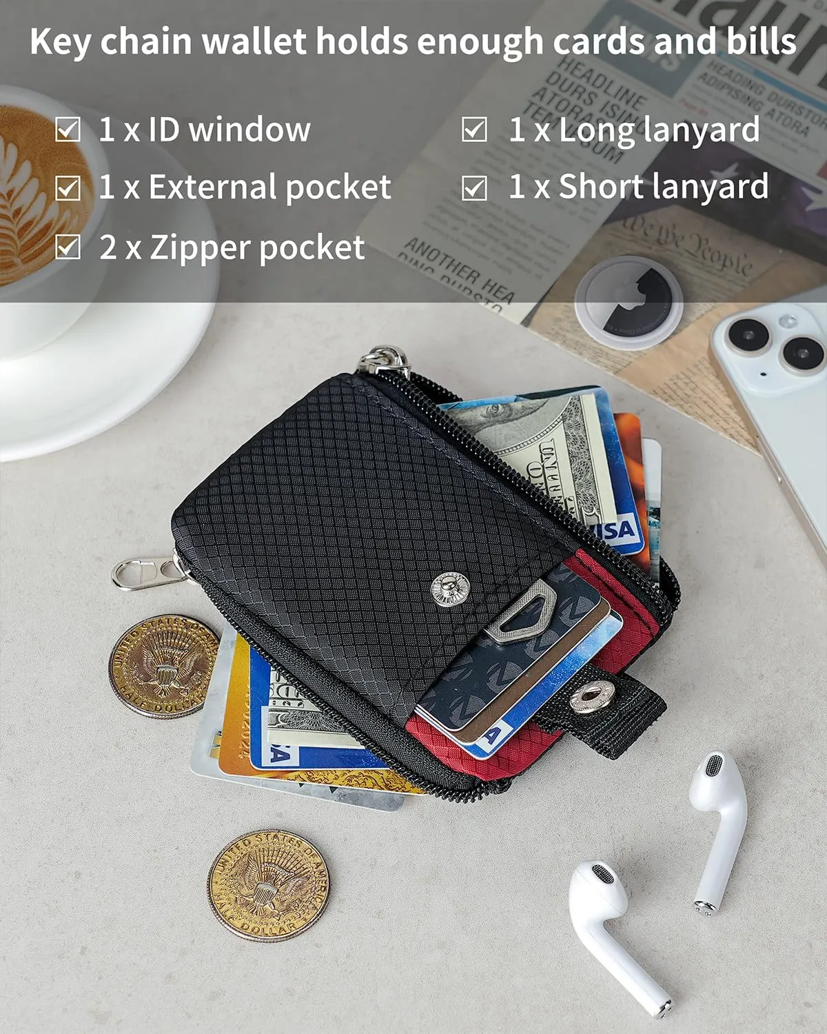 Artpaxy Minimalist Wallet For Mens Womens, Black Red, Classic