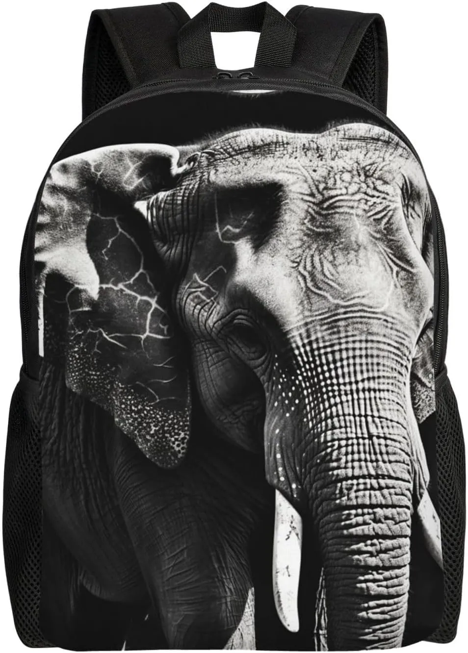 Black and White Elephant Travel Backpack for Women Men Large Laptop Bag 16.1Inch College Bag Casual Daypack