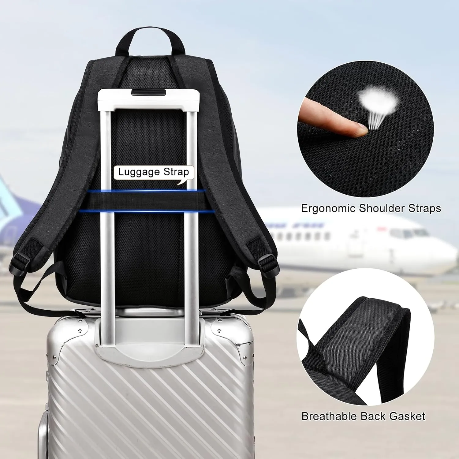 Black Backpack for School Teen Boys & Girls, Lightweight Casual Backpacks for Men and Women, Classic Basic Water Resistant Casual Daypack Fit 17.3 Inch Laptop