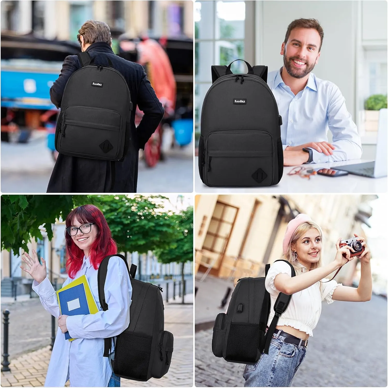 Black Backpack for School Teen Boys & Girls, Lightweight Casual Backpacks for Men and Women, Classic Basic Water Resistant Casual Daypack Fit 17.3 Inch Laptop
