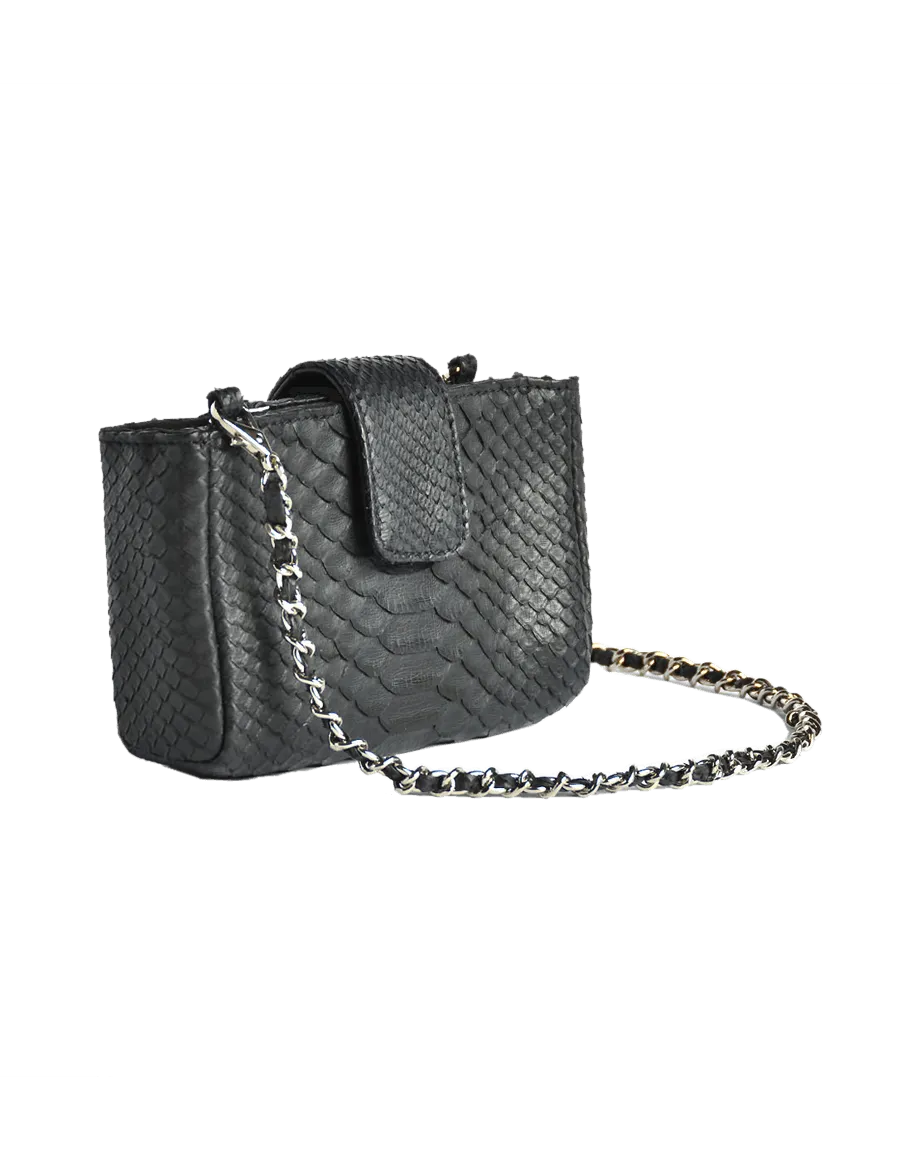 Black Python Crossbody Clutch