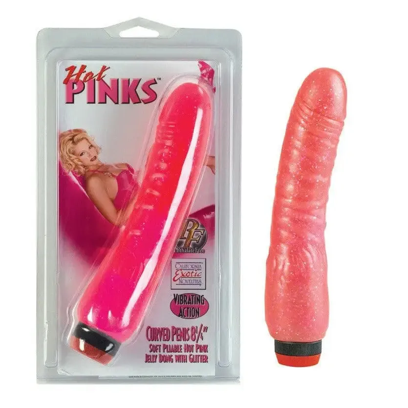 CalExotics Hot Pinks Curved Jelly Vibrating 6.5" Dildo