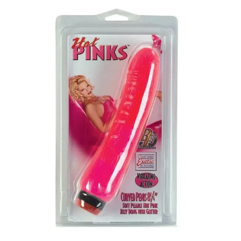 CalExotics Hot Pinks Curved Jelly Vibrating 6.5" Dildo