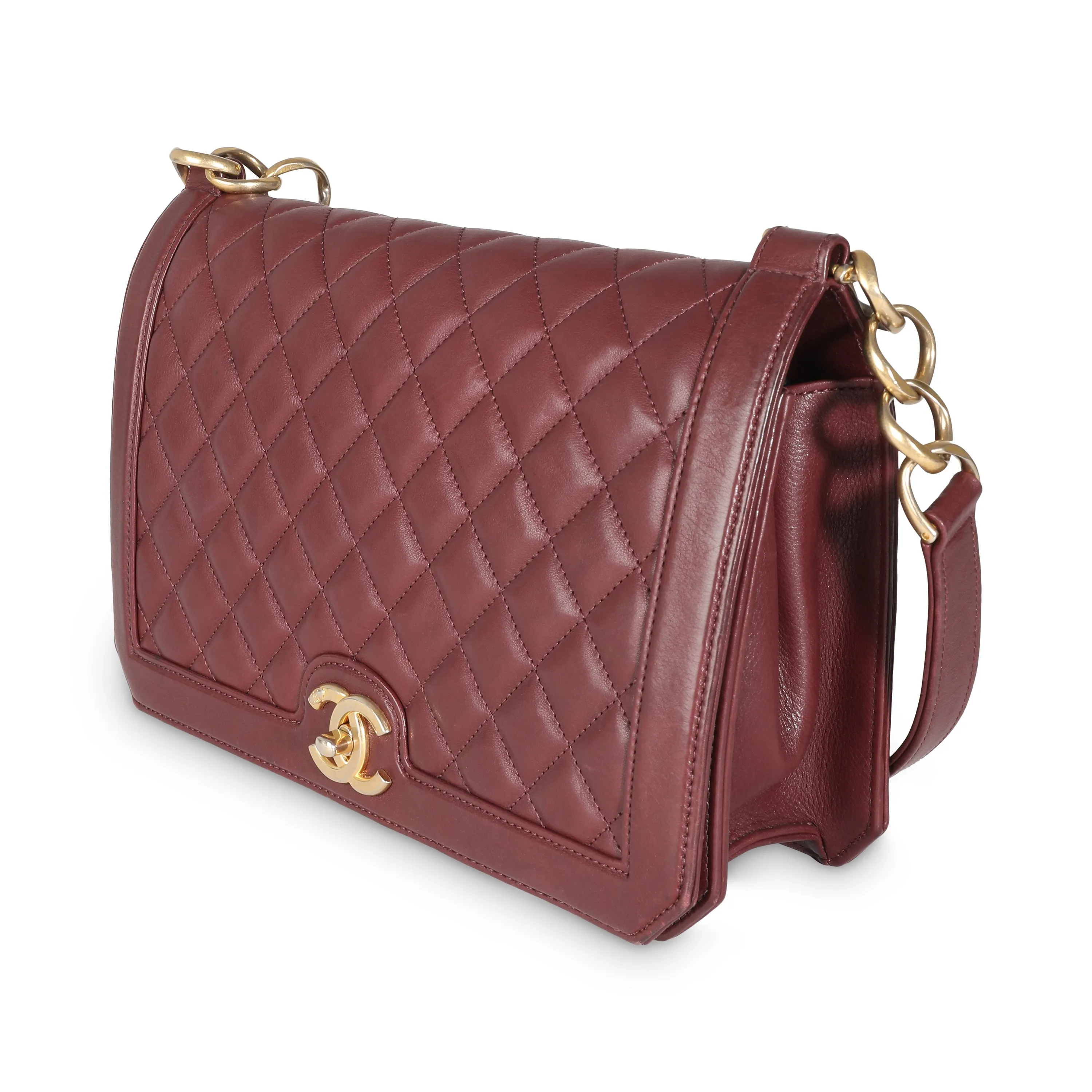 CHANEL Burgundy Quilted Lambskin Large New Bag