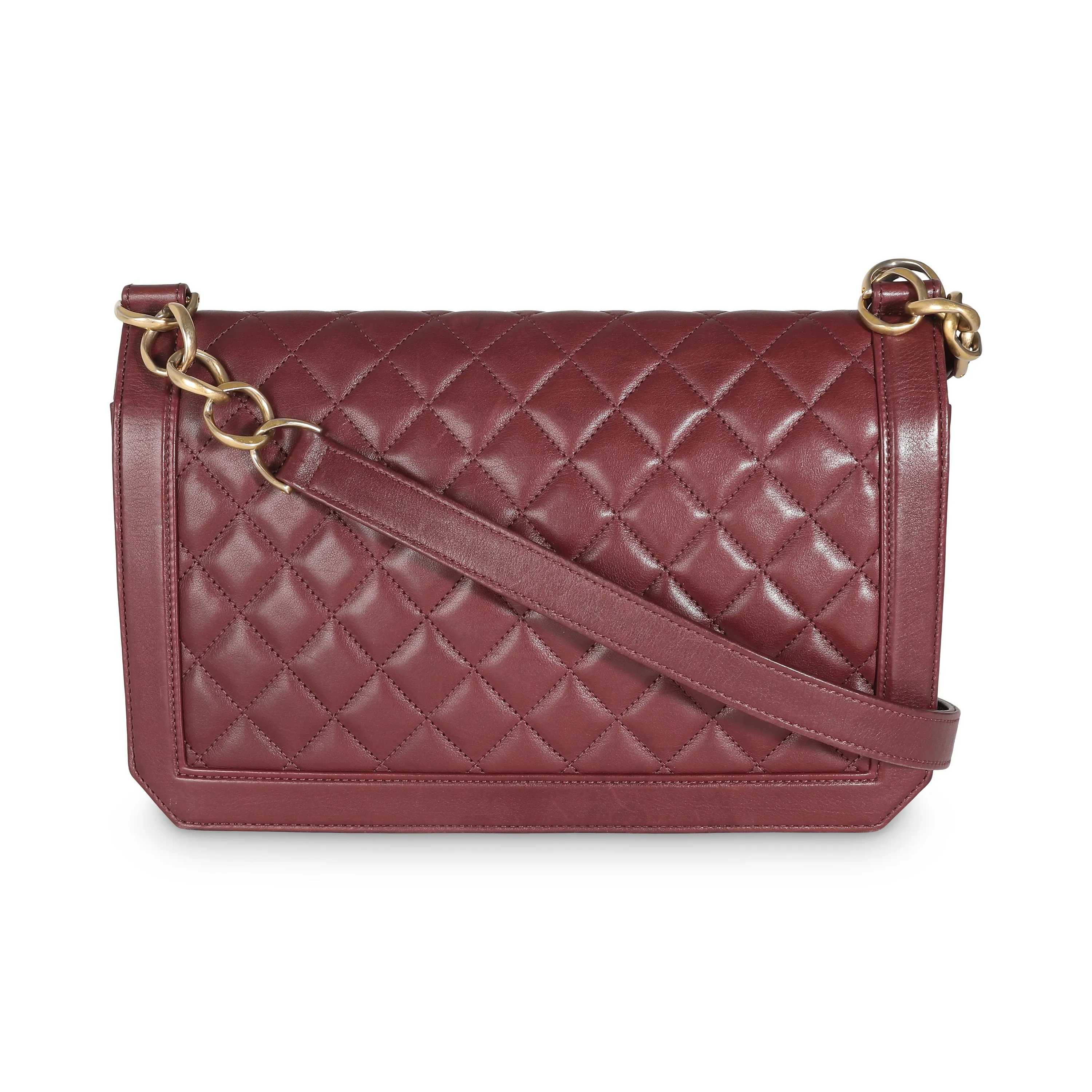 CHANEL Burgundy Quilted Lambskin Large New Bag