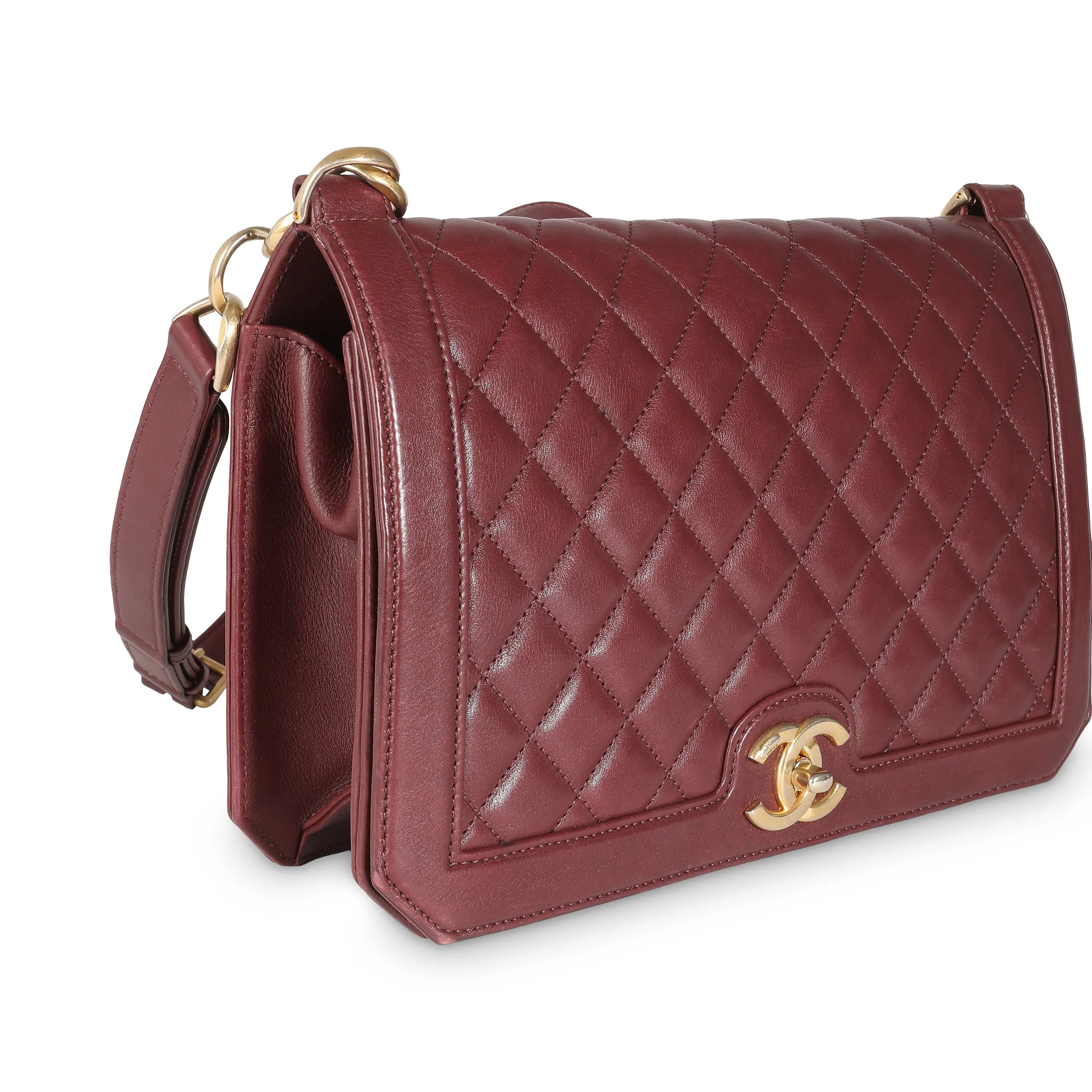 CHANEL Burgundy Quilted Lambskin Large New Bag