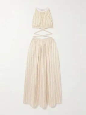 Cutout striped cotton and silk-blend maxi dress