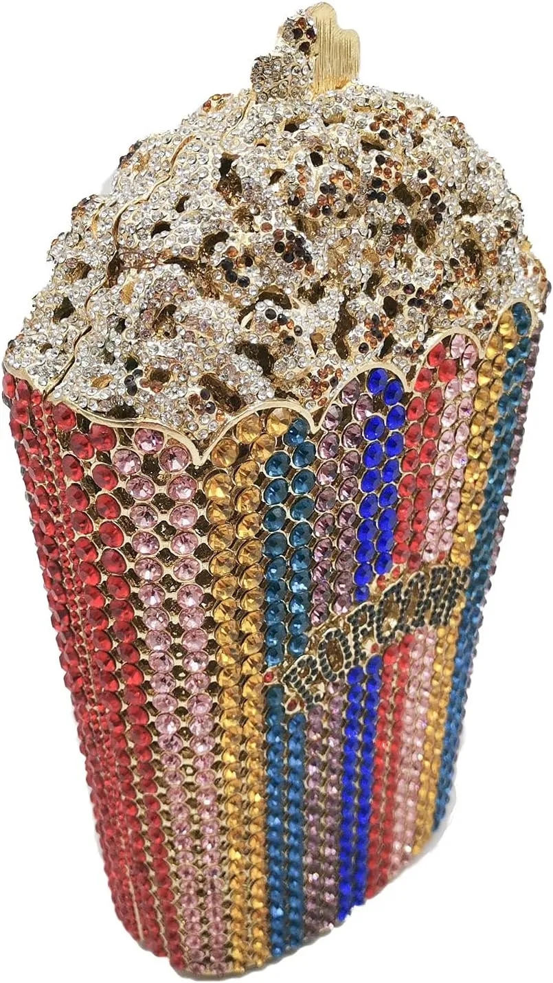 DJBM Luxury Women Rhinestone Clutch - Popcorn Evening Bag with Crystal Rhinestones for Women - Perfect for Party Nights