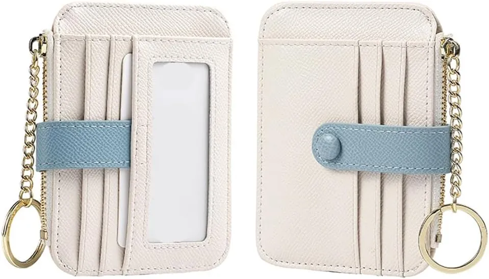 EnShine Tela Womens Slim Credit Card Holder Wallet Zipper Coin Pocket ID Window Keychain Minimalist Wallet Purse Pouch, Blue, one size, Minimalist