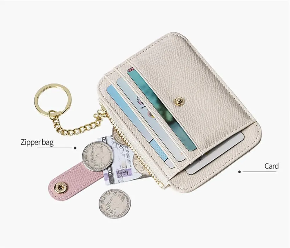 EnShine Tela Womens Slim Credit Card Holder Wallet Zipper Coin Pocket ID Window Keychain Minimalist Wallet Purse Pouch, Blue, one size, Minimalist