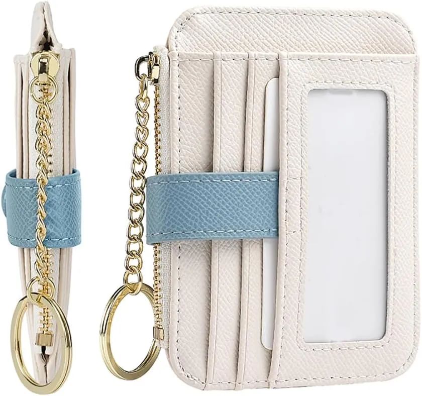 EnShine Tela Womens Slim Credit Card Holder Wallet Zipper Coin Pocket ID Window Keychain Minimalist Wallet Purse Pouch, Blue, one size, Minimalist