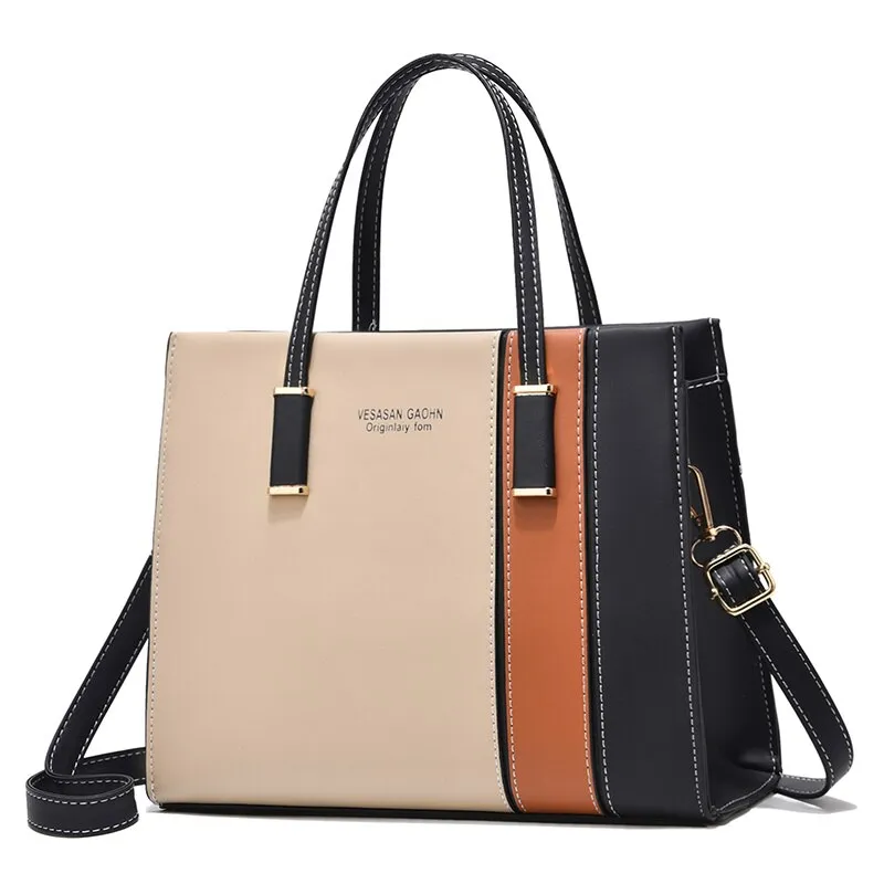 Large-Capacity Tote Patchwork Handbag With Shoulder Strap Women's