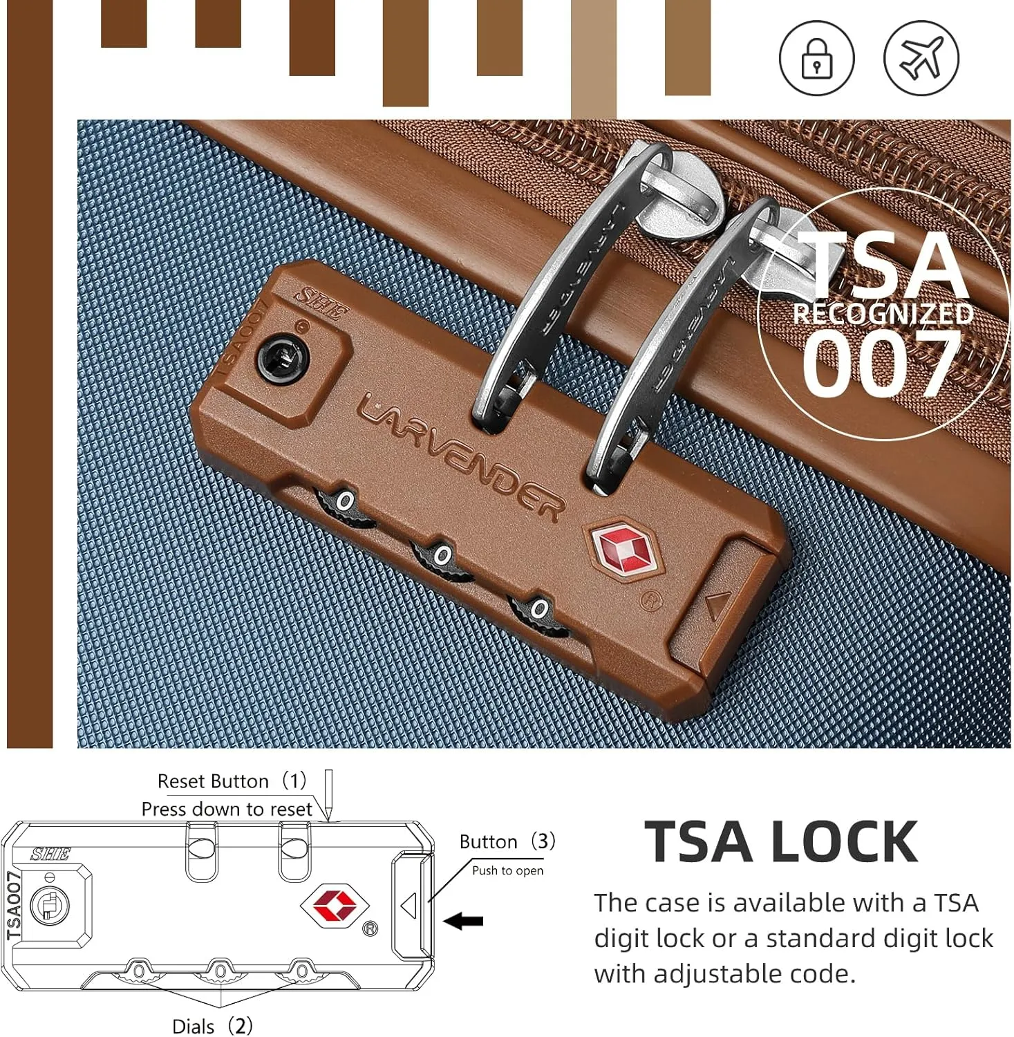 LARVENDER Luggage Sets 6 Piece Hardshell Expandable Suitcases with Spinner Wheels TSA Lock, Lightweight ABS Travel Carry On Suitcase Set for Women, Blue Brown