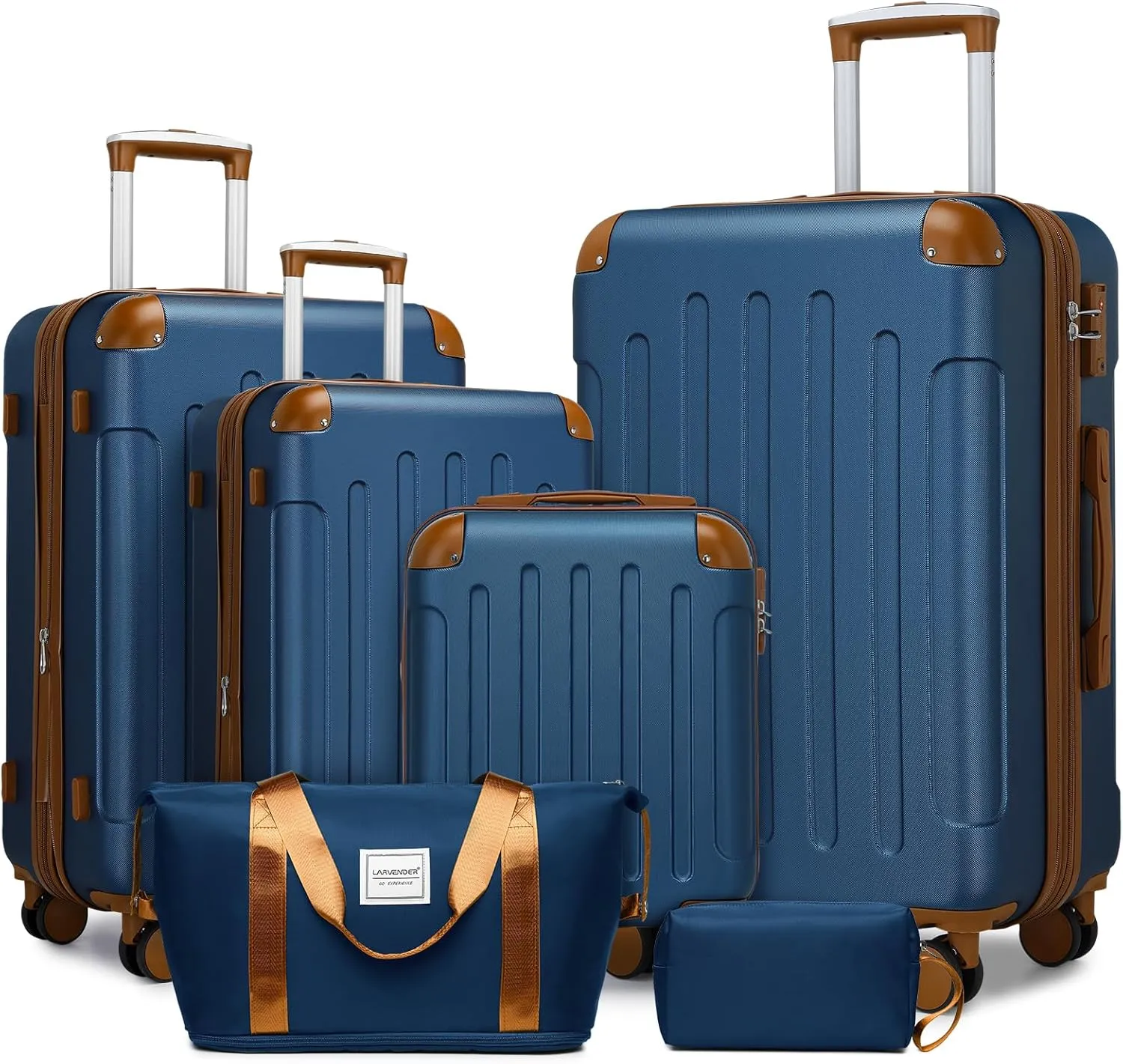 LARVENDER Luggage Sets 6 Piece Hardshell Expandable Suitcases with Spinner Wheels TSA Lock, Lightweight ABS Travel Carry On Suitcase Set for Women, Blue Brown