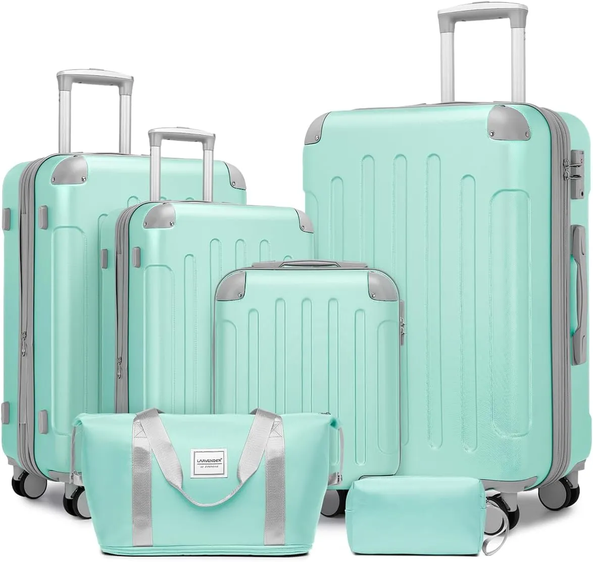 LARVENDER Luggage Sets 6 Piece Hardshell Expandable Suitcases with Spinner Wheels TSA Lock, Lightweight ABS Travel Carry On Suitcase Set for Women, Mint Green