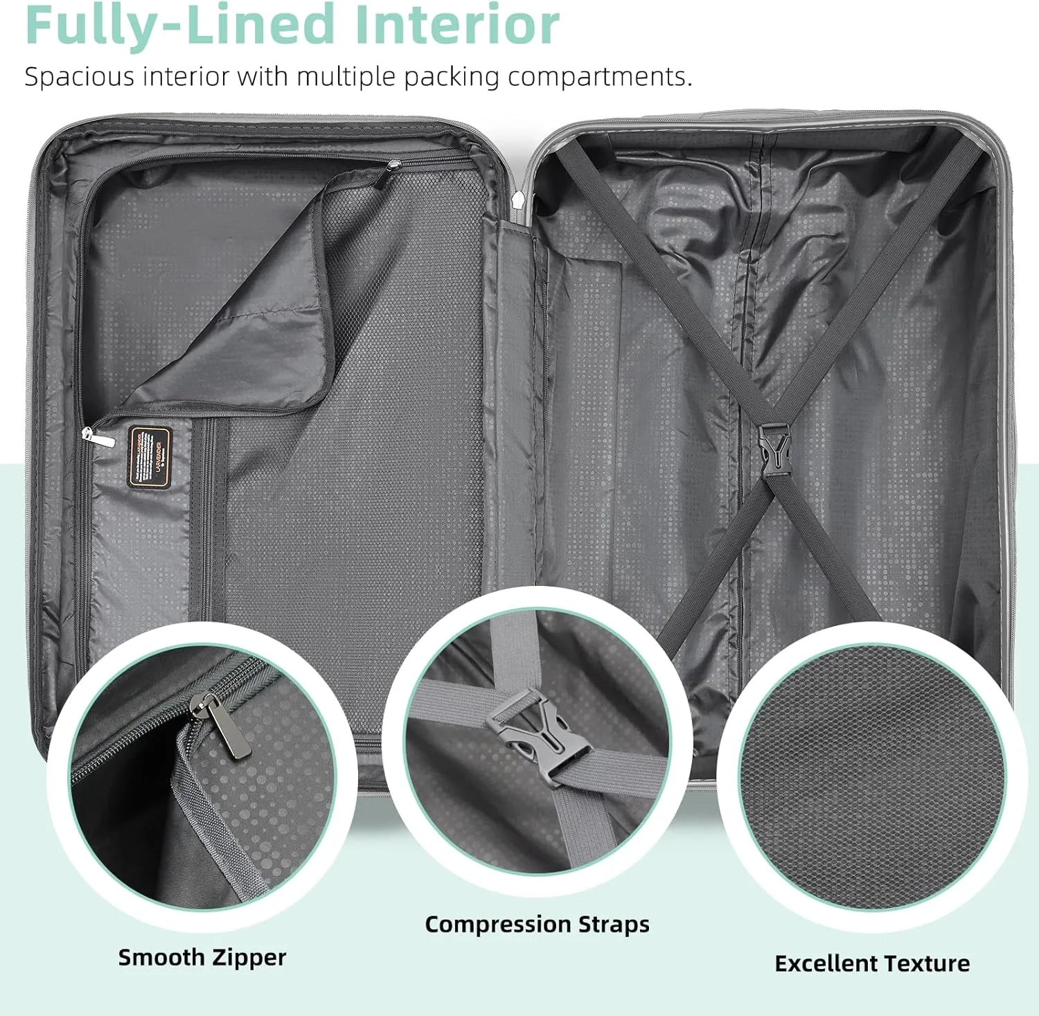LARVENDER Luggage Sets 6 Piece Hardshell Expandable Suitcases with Spinner Wheels TSA Lock, Lightweight ABS Travel Carry On Suitcase Set for Women, Mint Green