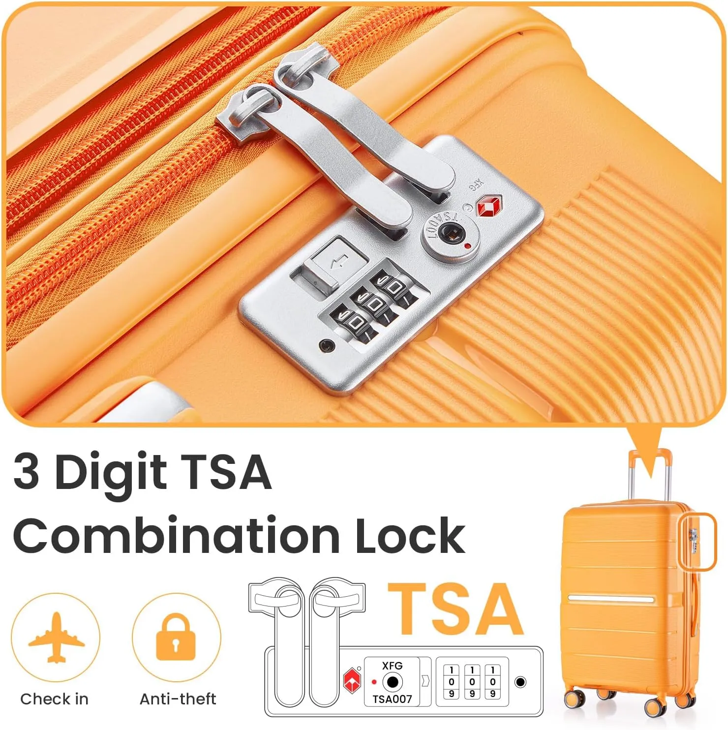 Luggage Sets 4 Piece, Hard Shell Lightweight Carry on Expandable Suitcase with Spinner Wheels Travel Set TSA Lock (#06 Orange)