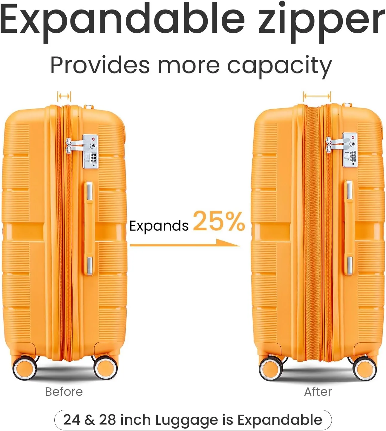 Luggage Sets 4 Piece, Hard Shell Lightweight Carry on Expandable Suitcase with Spinner Wheels Travel Set TSA Lock (#06 Orange)