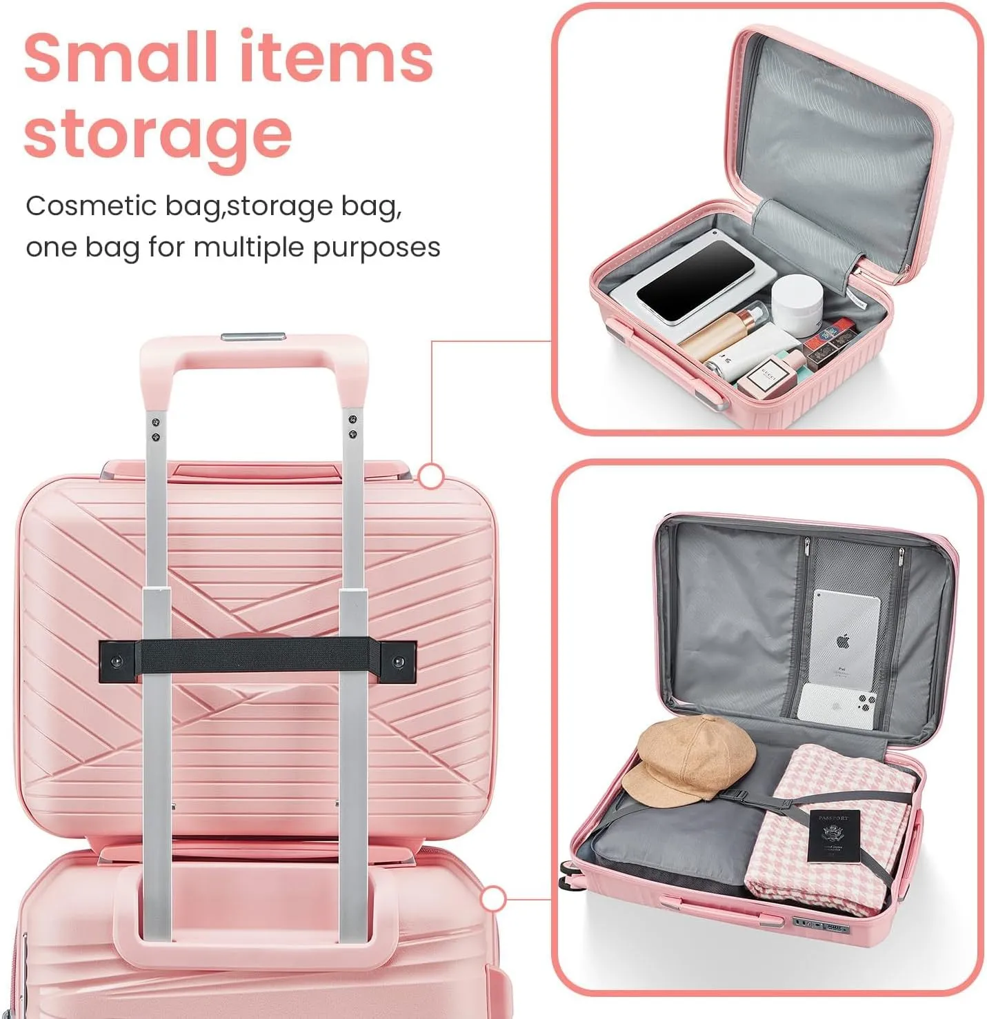 Luggage Sets 4 Piece, Hard Shell Lightweight Carry on Expandable Suitcase with Spinner Wheels Travel Set TSA Lock (#09 Rose Pink)