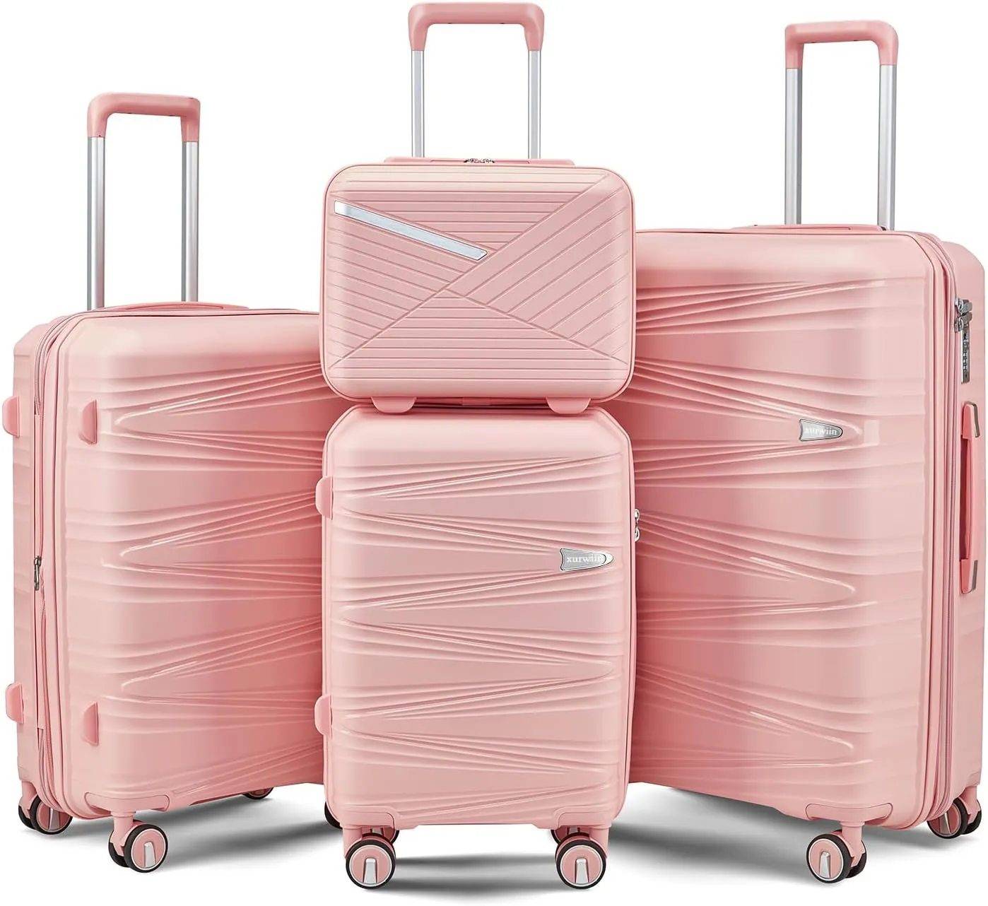 Luggage Sets 4 Piece, Hard Shell Lightweight Carry on Expandable Suitcase with Spinner Wheels Travel Set TSA Lock (#09 Rose Pink)