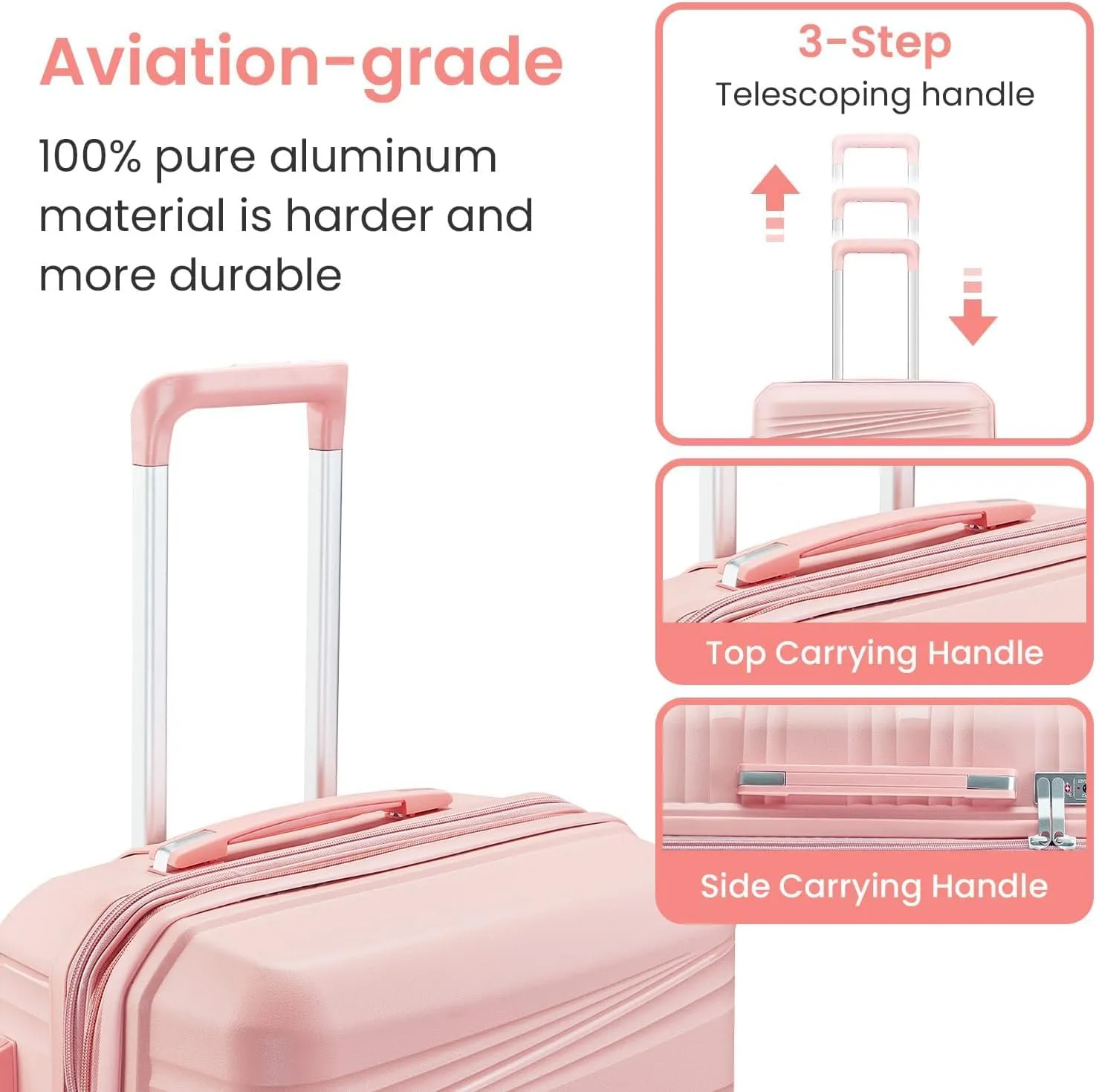 Luggage Sets 4 Piece, Hard Shell Lightweight Carry on Expandable Suitcase with Spinner Wheels Travel Set TSA Lock (#09 Rose Pink)
