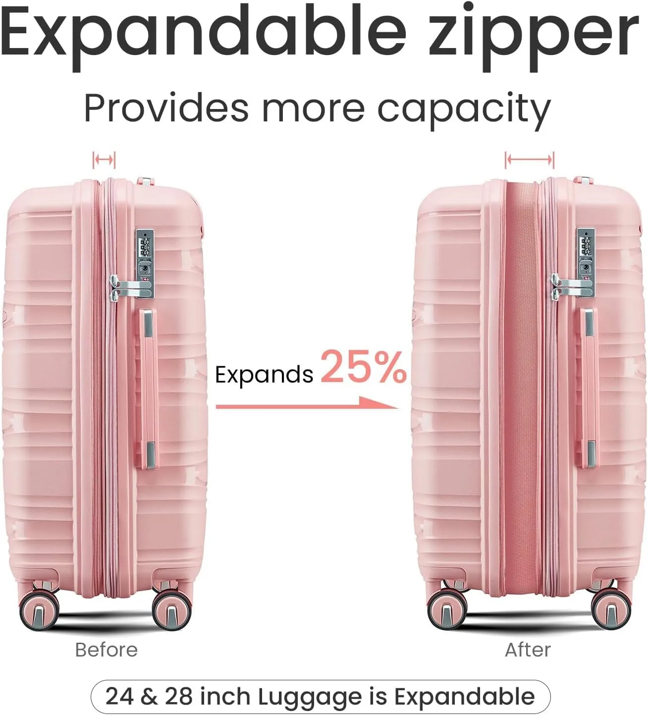 Luggage Sets 4 Piece, Hard Shell Lightweight Carry on Expandable Suitcase with Spinner Wheels Travel Set TSA Lock (#09 Rose Pink)