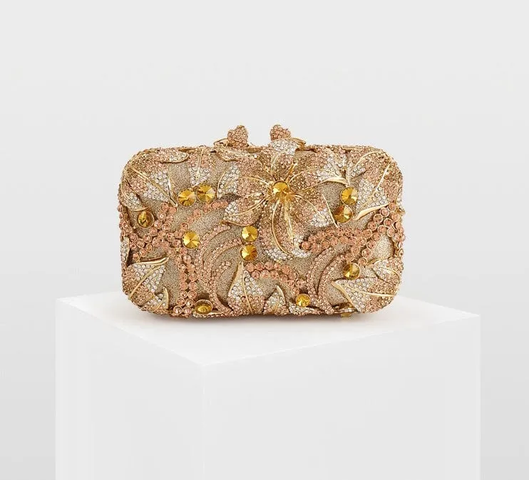 Luxury Lily Flower Diamante Clutch Evening Purse