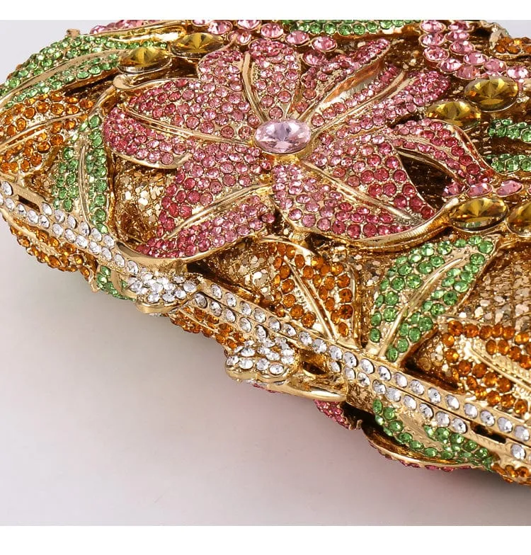 Luxury Lily Flower Diamante Clutch Evening Purse