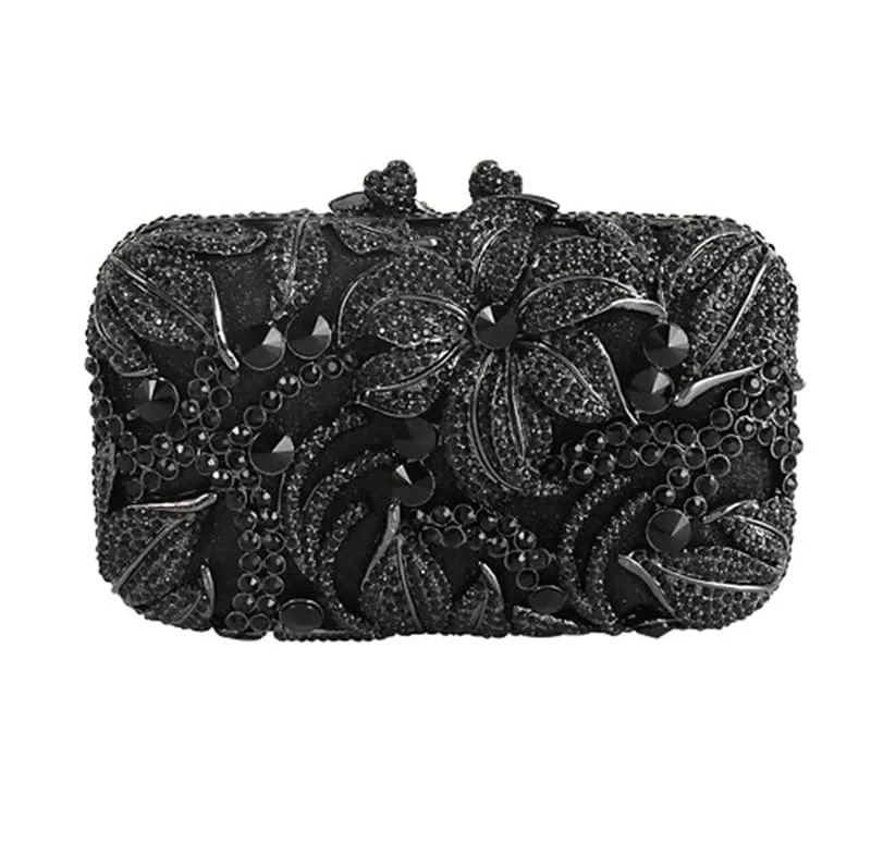 Luxury Lily Flower Diamante Clutch Evening Purse