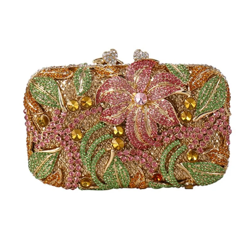 Luxury Lily Flower Diamante Clutch Evening Purse