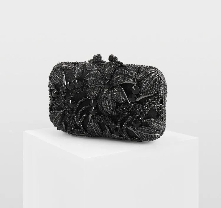 Luxury Lily Flower Diamante Clutch Evening Purse