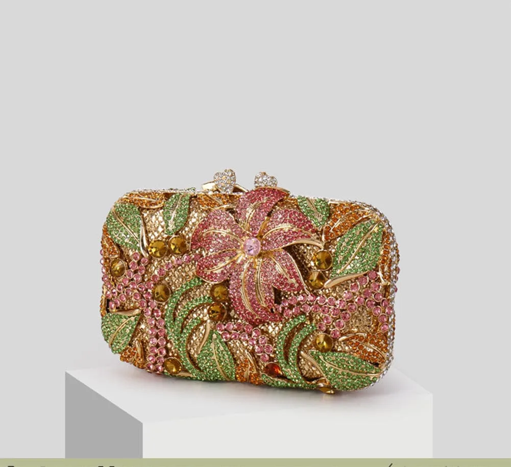 Luxury Lily Flower Diamante Clutch Evening Purse