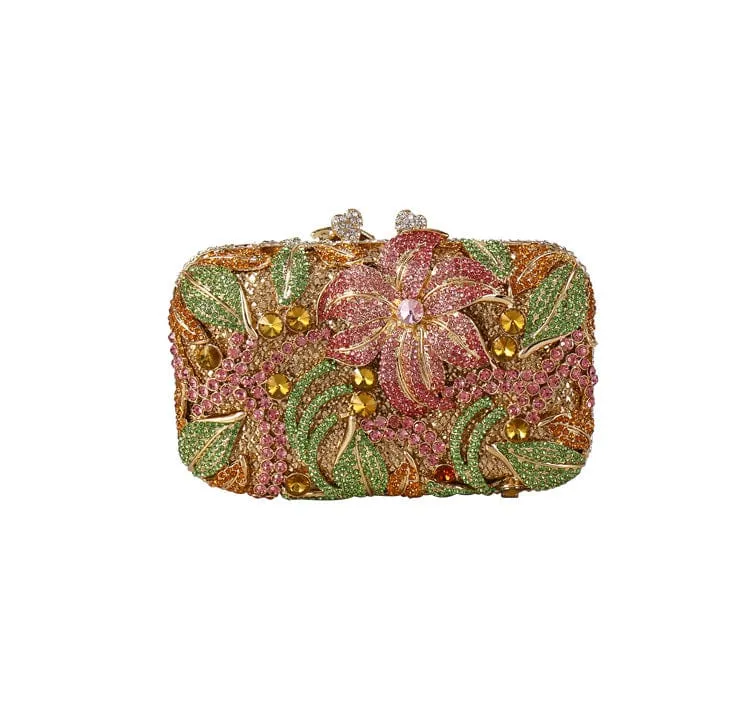 Luxury Lily Flower Diamante Clutch Evening Purse