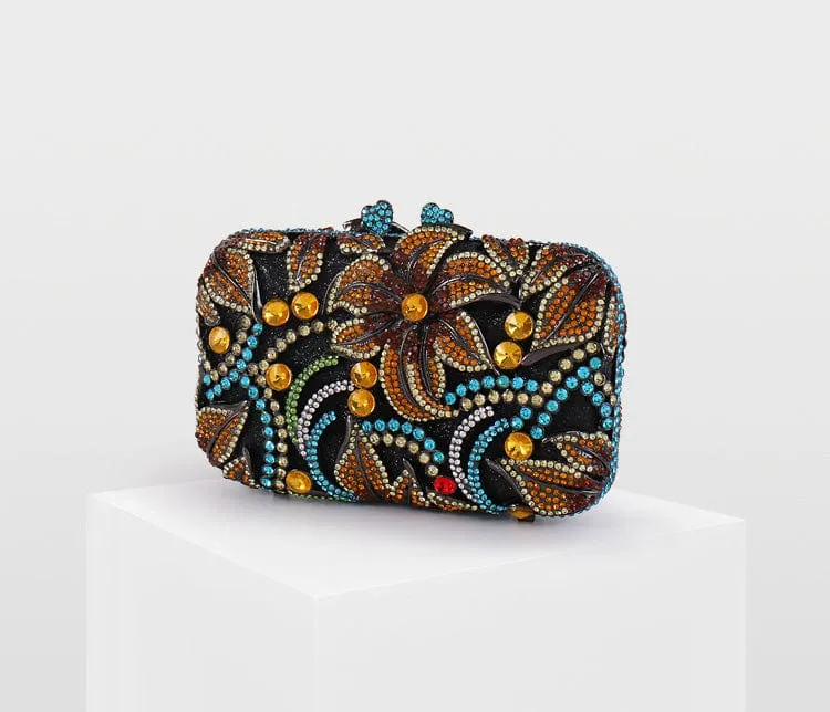 Luxury Lily Flower Diamante Clutch Evening Purse