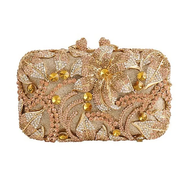 Luxury Lily Flower Diamante Clutch Evening Purse