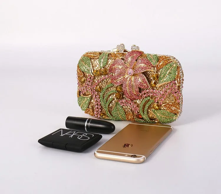 Luxury Lily Flower Diamante Clutch Evening Purse