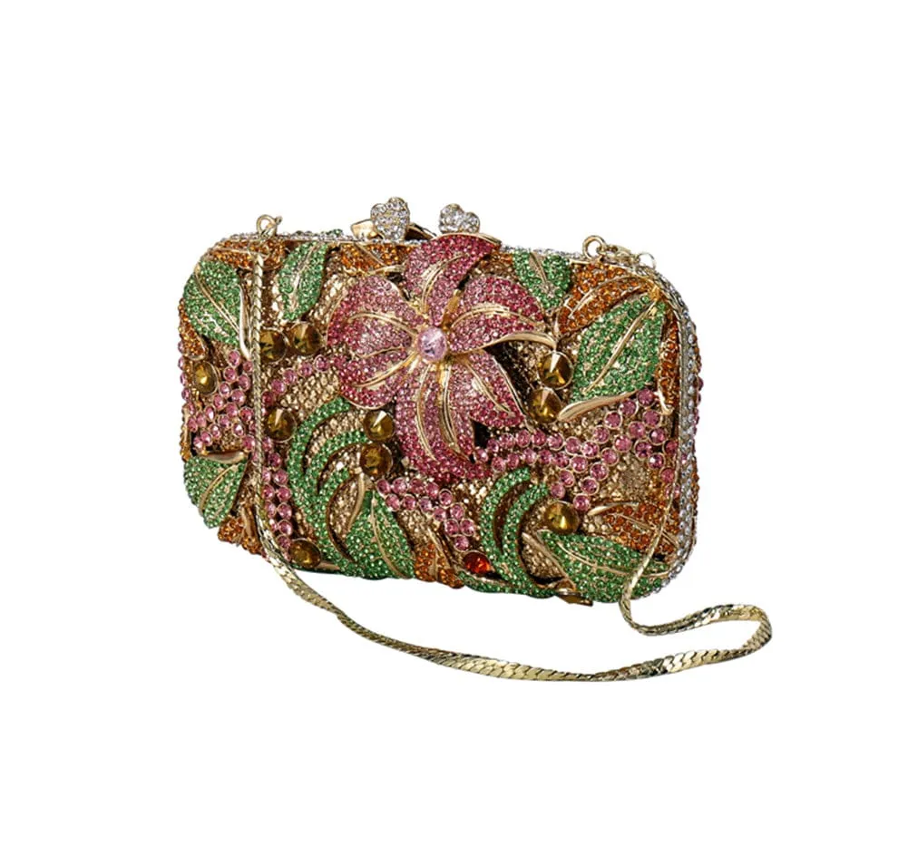 Luxury Lily Flower Diamante Clutch Evening Purse