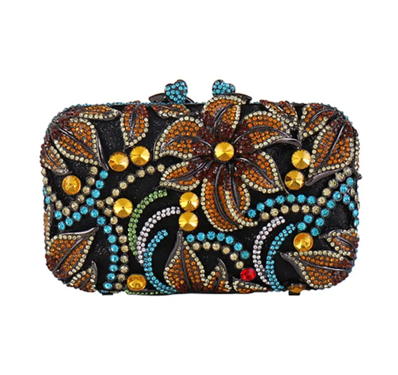 Luxury Lily Flower Diamante Clutch Evening Purse