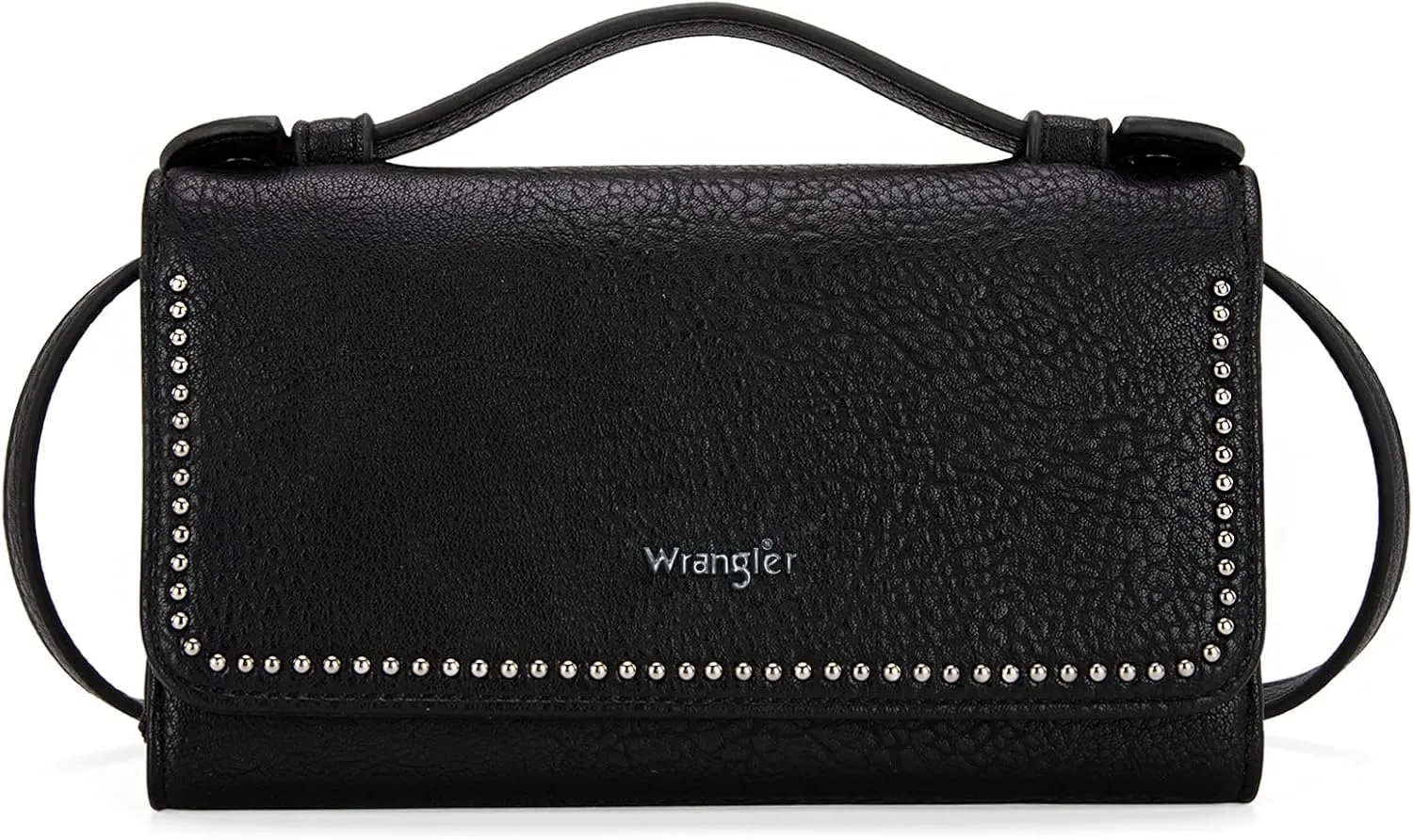 Montana West Wrangler Clutch Wallet for Women RFID Cute Crossbody Purse with Silver Rivets, Top-black, Small, Minimalist