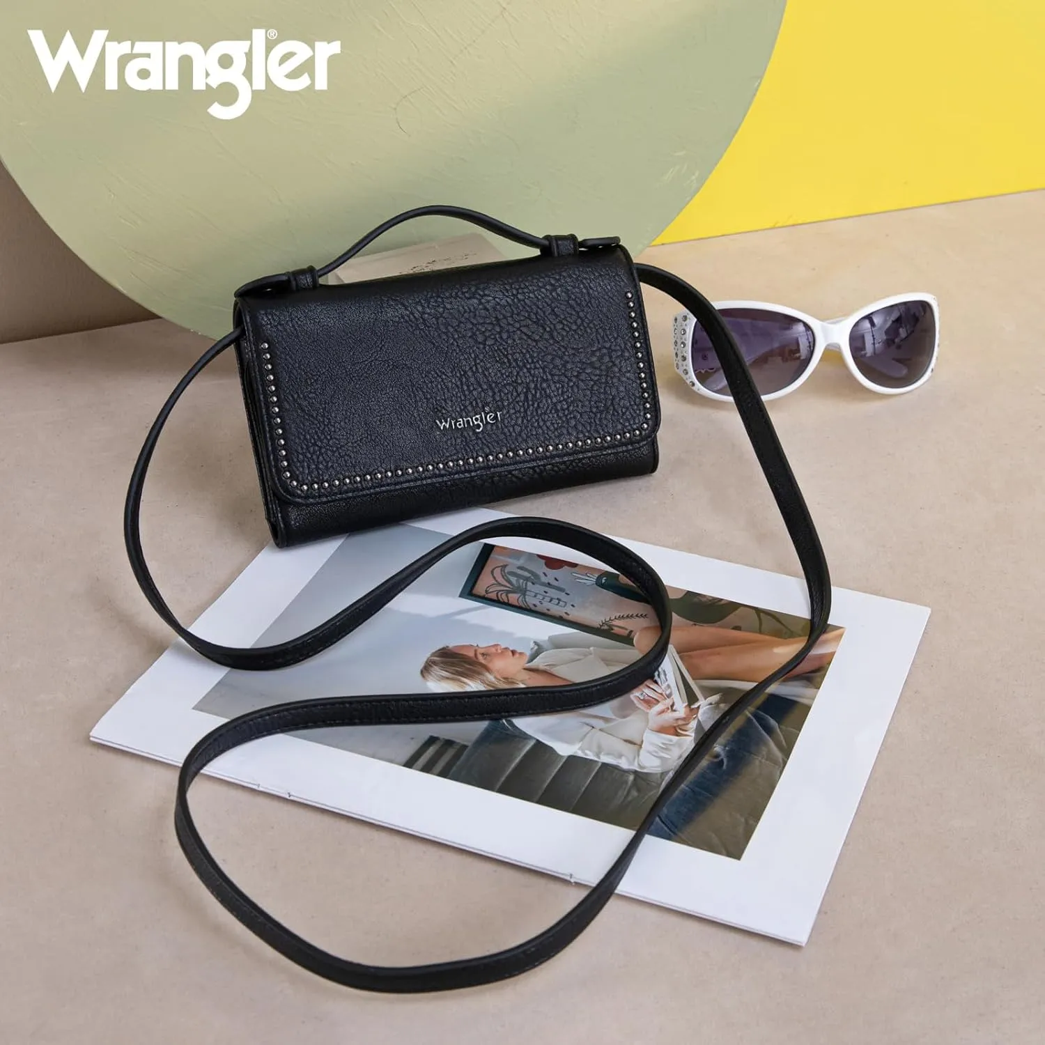 Montana West Wrangler Clutch Wallet for Women RFID Cute Crossbody Purse with Silver Rivets, Top-black, Small, Minimalist