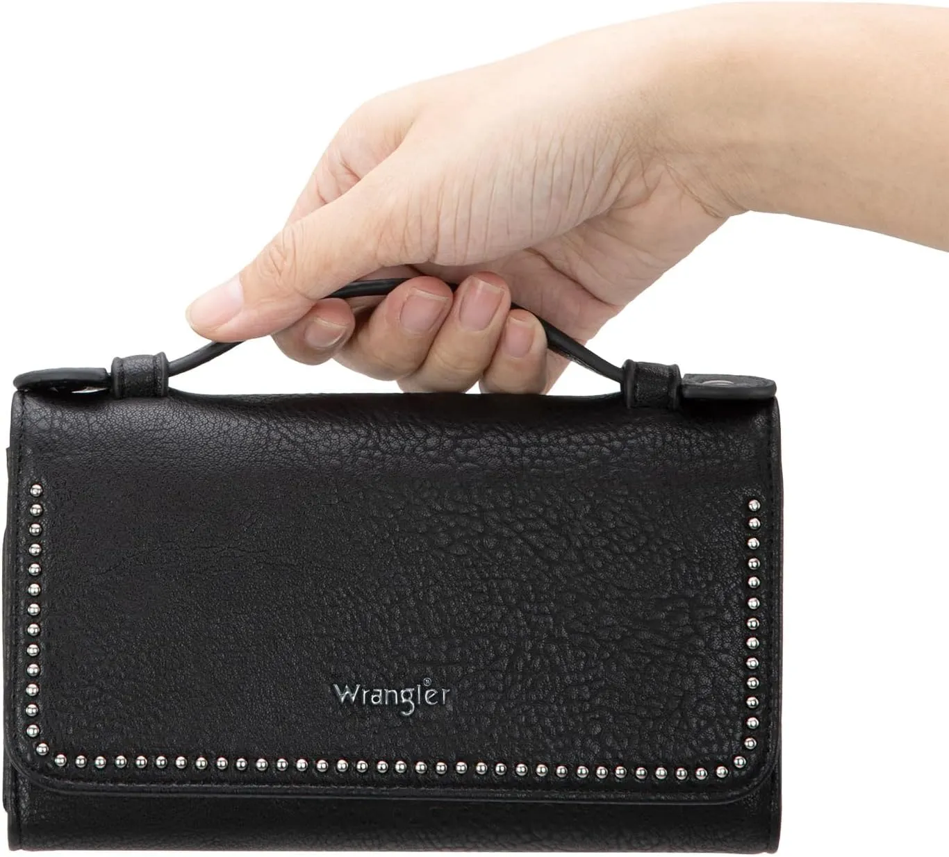 Montana West Wrangler Clutch Wallet for Women RFID Cute Crossbody Purse with Silver Rivets, Top-black, Small, Minimalist