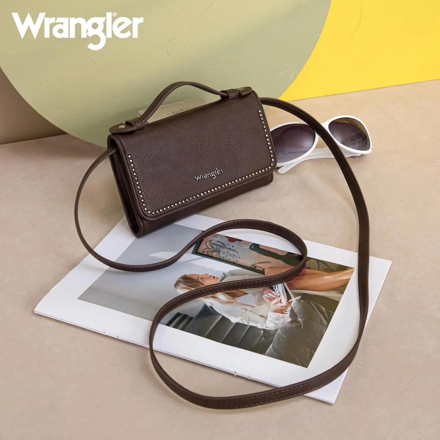 Montana West Wrangler Clutch Wallet for Women RFID Cute Crossbody Purse with Silver Rivets, Top-coffee, Small, Minimalist