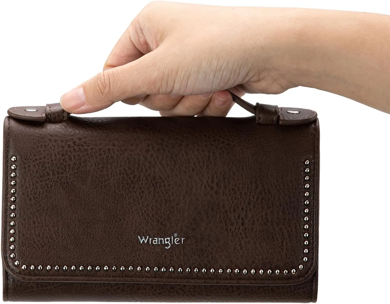 Montana West Wrangler Clutch Wallet for Women RFID Cute Crossbody Purse with Silver Rivets, Top-coffee, Small, Minimalist