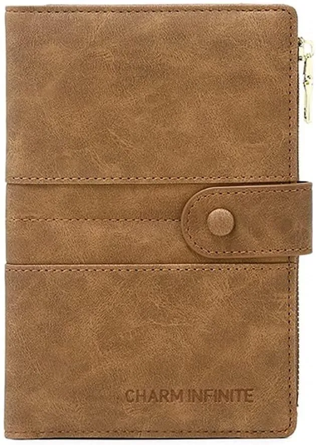 Mudono Passport and Card Holder for Women RFID Blocking Card Case Slim Travel Wallet Change Purse with Vaccine Card Slot, Brown, Minimalist