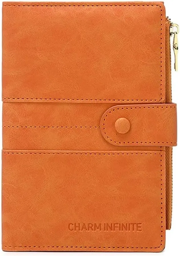 Mudono Passport and Card Holder for Women RFID Blocking Card Case Slim Travel Wallet Change Purse with Vaccine Card Slot, Orange, Minimalist