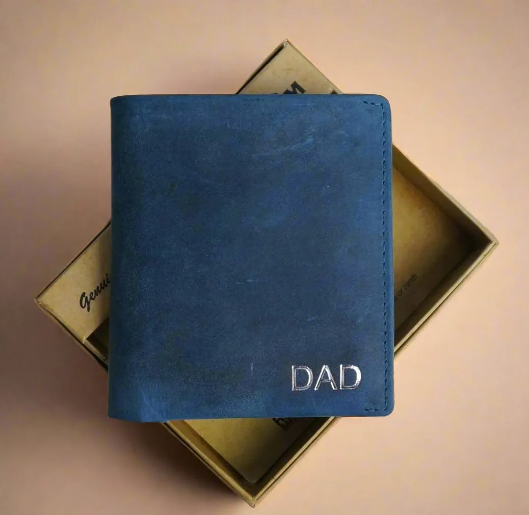 Personalised Slim Leather Mens Wallet- BLUE